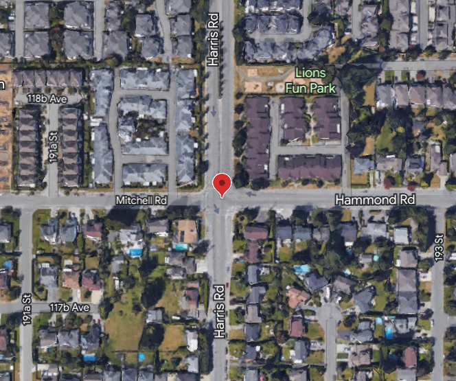 Map indicating the signalized intersection and Harris and Hammond Rd
