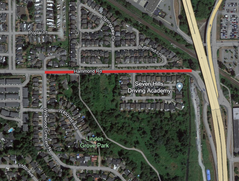 Map indicating roadwork between Wildwood Crescent North and East End