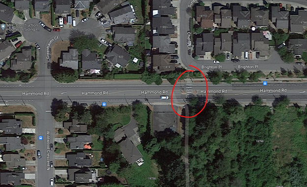 Map indicating the pedestrian crosswalk on Hammond Rd