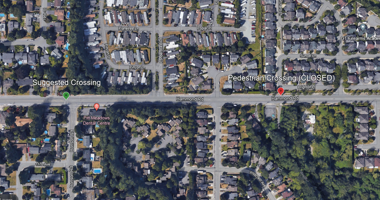 Map indicating the closure of Hammond Pedestrian Crossing