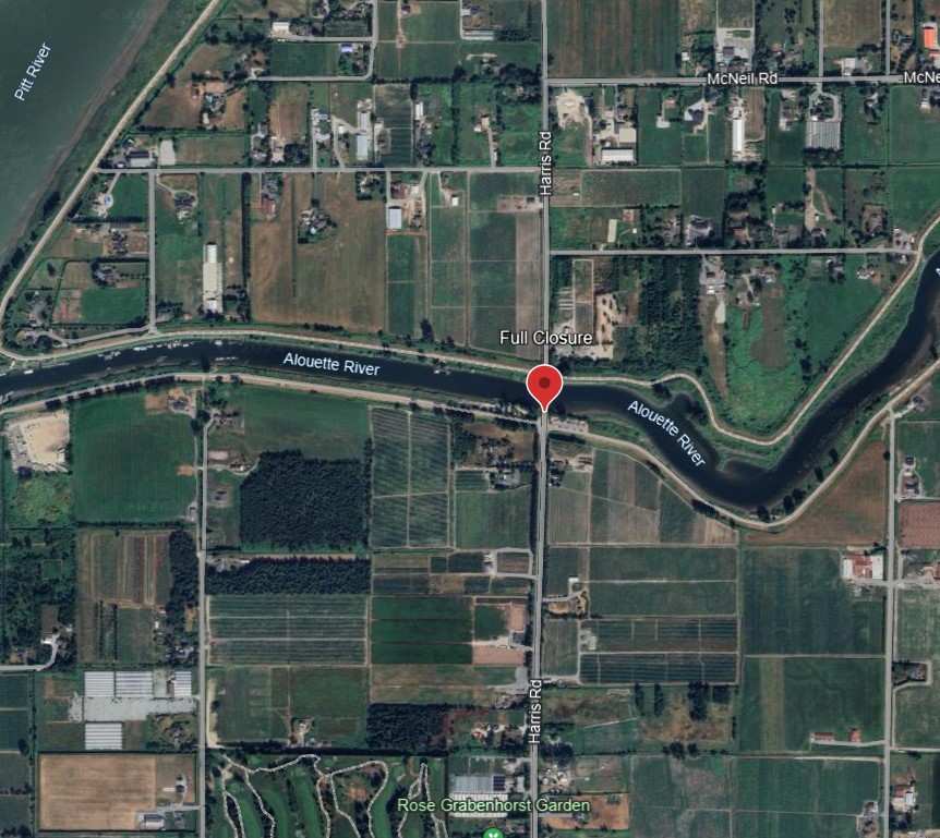 Google earth map of silver bridge location in Pitt Meadows