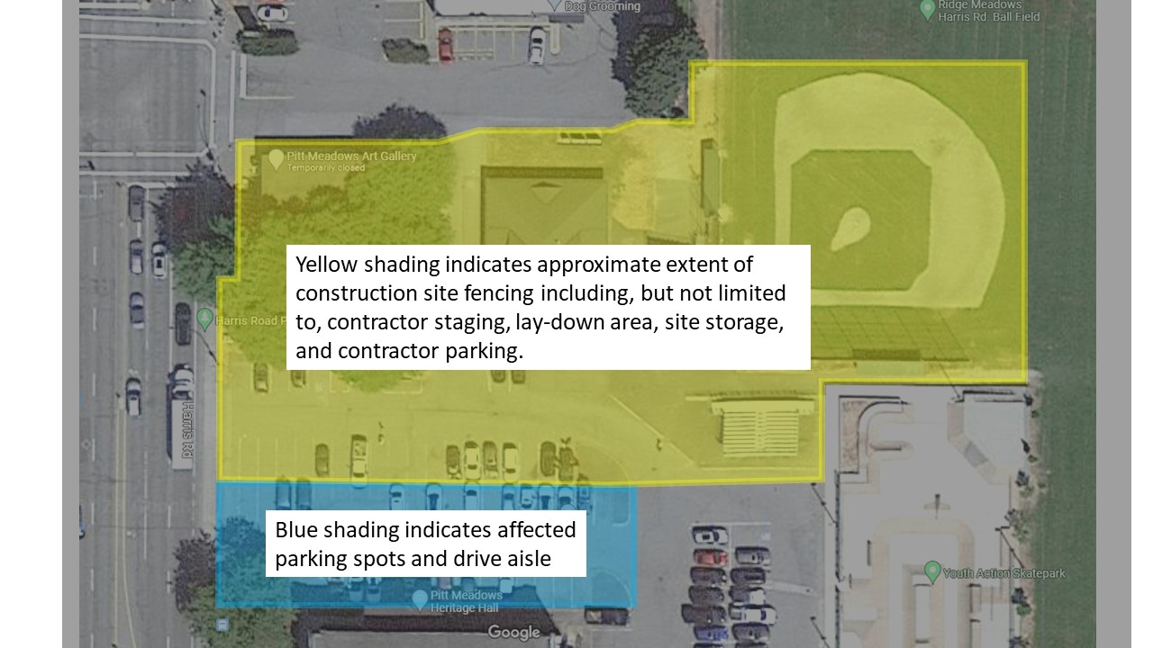 Map outlining construction site and affected parking spots and drive aisle