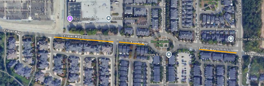 Map of south side of Fraser Way