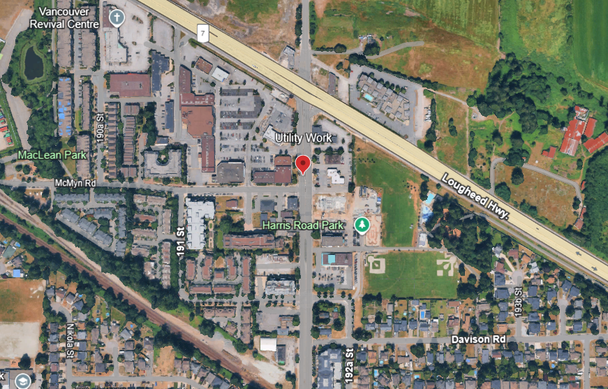 Map indicating a manhole Harris Rd North of McMyn