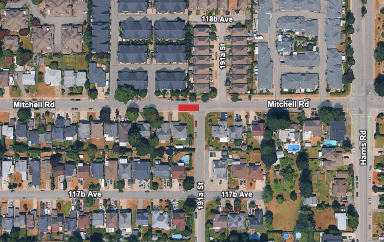 map indicating the intersection of Mitchell Road and 191A Street