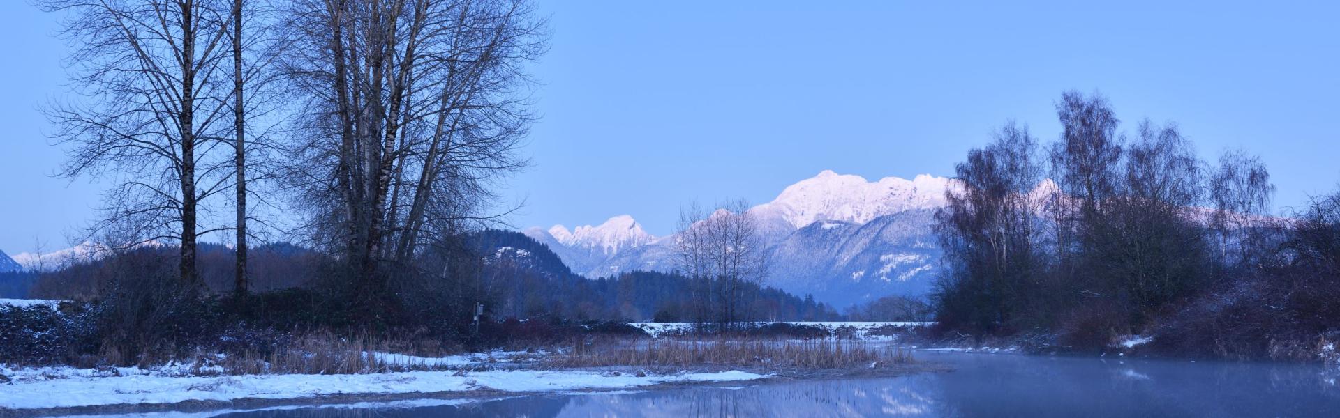 Alouette River and Golden Ears Mountain on a winter evening
