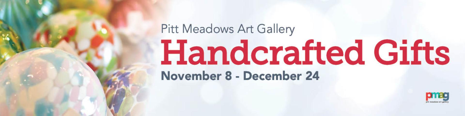 Holiday decorations with title of gallery exhibition - Handcrafted Gifts