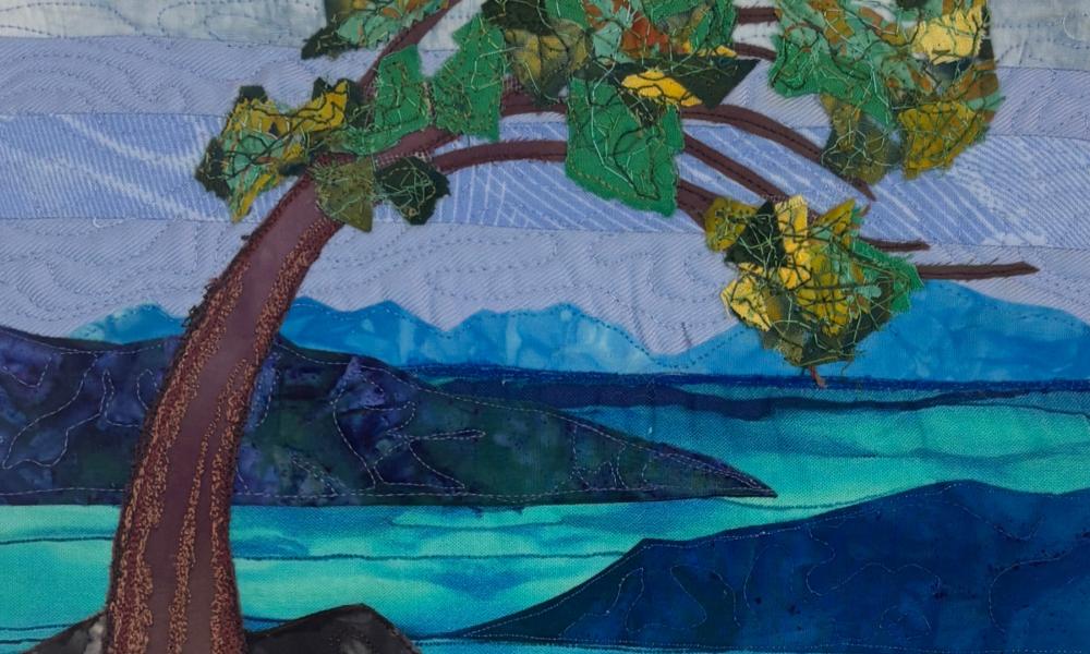 image of arbutus tree fabric art created by Jennie Cole