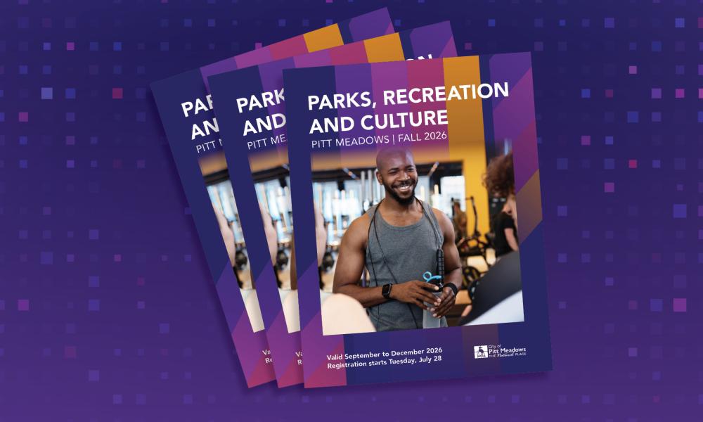 Fall Program Guides stacked with image of man in fitness centre on cover