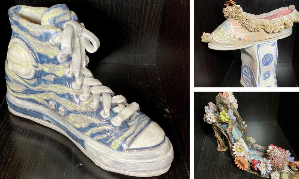 collage of shoes made out of pottery