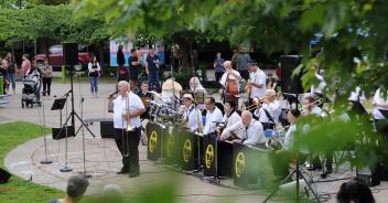 Live orchestra band performing in Spirit Square