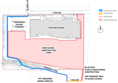 Pedestrian stairway closure Pitt Meadows Secondary School Replacement Project