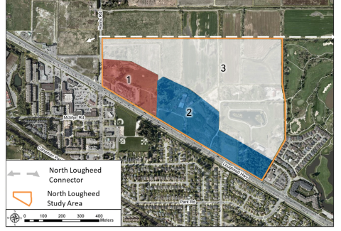 Map indicating the North Lougheed Study Area and the North Lougheed Connector